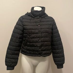 Zara black lightweight full button down semi cropped windbreaker puffer jacket